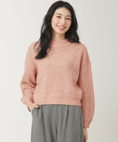 【洗える】袖ケーブルショート ニット