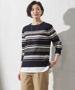 【洗える】RAYON STRETCH BORDER ボートネック ニット