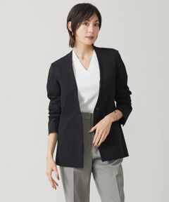 L size ONWARD(大きいサイズ) / エルサイズオンワード ノーカラージャケット | 【洗える】コットンコンプレッシャー ノーカラージャケット