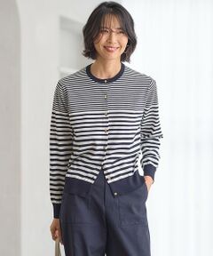 L size ONWARD(大きいサイズ) / エルサイズオンワード カーディガン・ボレロ | 【洗える】プレミアムビオコットン ボーダー カーディガン