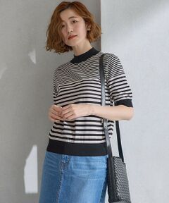 L size ONWARD(大きいサイズ) / エルサイズオンワード その他トップス | 【洗える】プレミアムビオコットン 半袖 ボーダー ニット