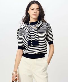 L size ONWARD(大きいサイズ) / エルサイズオンワード その他トップス | 【洗える】プレミアムビオコットン 半袖 ボーダー ニット