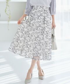 L size ONWARD(大きいサイズ) / エルサイズオンワード ミニ・ひざ丈スカート | 【洗える】ラインフラワーエンブロイダリー スカート