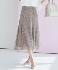 L size ONWARD(大きいサイズ) / エルサイズオンワード ミニ・ひざ丈スカート | 【洗える】ラインフラワーエンブロイダリー スカート