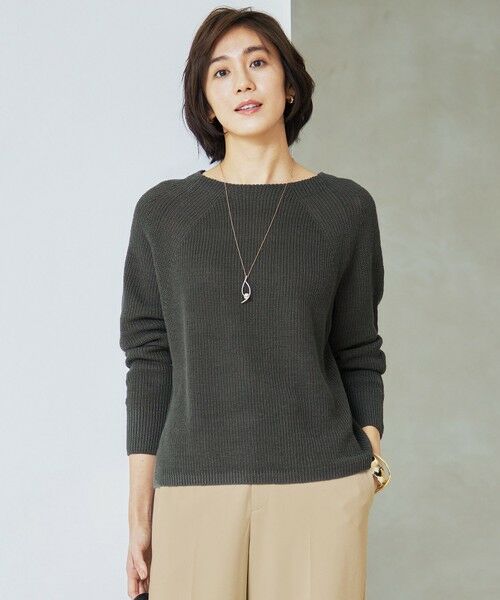 L size ONWARD(大きいサイズ)/エルサイズオンワード 【カタログ掲載・WEB限定カラーあり・洗える】リネンミドルゲージボートネック ニット [新色]スレート 44