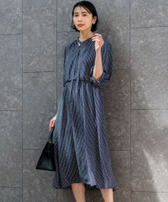 L size ONWARD(大きいサイズ) / エルサイズオンワード ロング・マキシ丈ワンピース | 【洗える】バックサテンアムンゼンレーユルダイヤプリント ワンピース