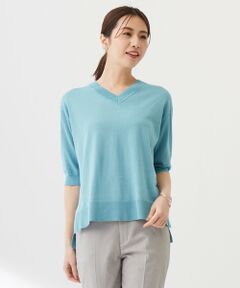 【洗える】COTTON LINEN Vネック ニット