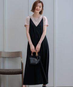 【洗える】リネンレーヨンストレッチ キャミソール ワンピース