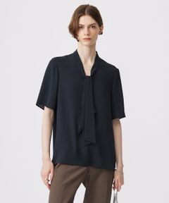 L size ONWARD(大きいサイズ) / エルサイズオンワード シャツ・ブラウス | 【接触冷感・UVケア・速乾・洗える】BackSatinAmunzen 5分袖Vネックボウタイブラウス