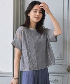 L size ONWARD(大きいサイズ) / エルサイズオンワード カットソー | 【洗える】レースエッジ Tシャツ&タンクトップセット トップス