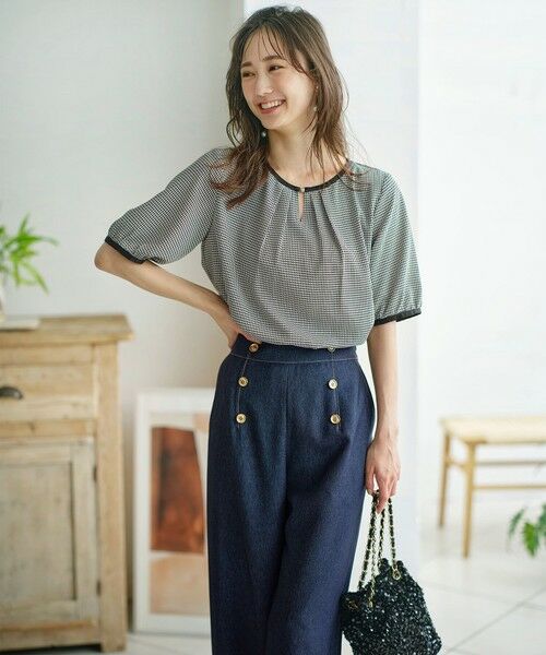 L size ONWARD(大きいサイズ) / エルサイズオンワード シャツ・ブラウス | 【洗える】 バイカラータック ブラウス | 詳細1