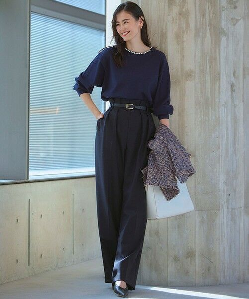 L size ONWARD(大きいサイズ) / エルサイズオンワード その他パンツ | ナチュラルストレッチサキソニー タック ワイドパンツ | 詳細22