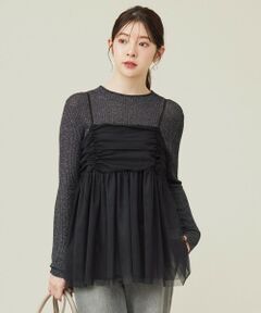 L size ONWARD(大きいサイズ) / エルサイズオンワード キャミソール・チューブトップ | 【洗える】チュールレイヤード キャミソール