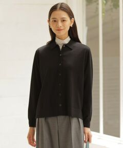 【洗える】WORSTED WOOL BLEND ポロ襟付き カーディガン