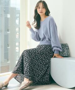 L size ONWARD(大きいサイズ) / エルサイズオンワード セットアップ | 【全方位 好印象】ラメフェザーニット×フラワースカート セット