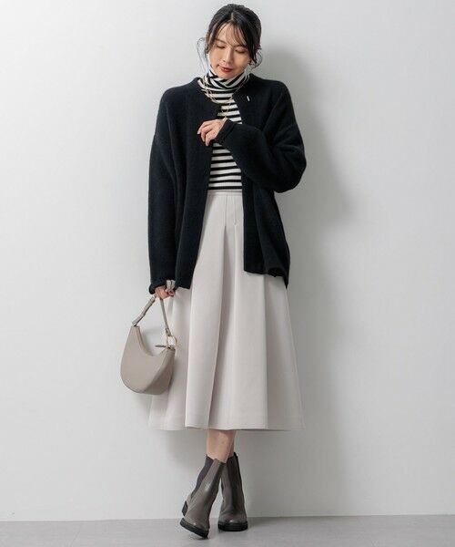 L size ONWARD(大きいサイズ) / エルサイズオンワード ミニ・ひざ丈スカート | 【洗える】ネオプレーンジャージー タック スカート | 詳細3