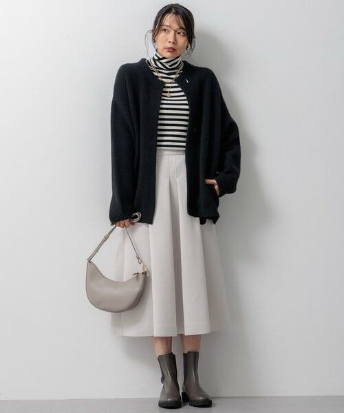 L size ONWARD(大きいサイズ) / エルサイズオンワード ミニ・ひざ丈スカート | 【洗える】ネオプレーンジャージー タック スカート | 詳細4