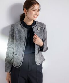 L size ONWARD(大きいサイズ) / エルサイズオンワード ノーカラージャケット | 【洗える】ライトストレッチ ツイード ジャケット