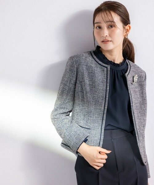 L size ONWARD(大きいサイズ) / エルサイズオンワード ノーカラージャケット | 【洗える】ライトストレッチ ツイード ジャケット | 詳細9