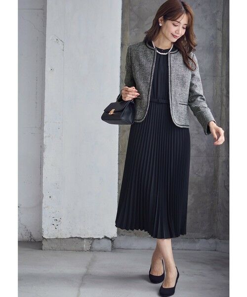 L size ONWARD(大きいサイズ) / エルサイズオンワード ノーカラージャケット | 【洗える】ライトストレッチ ツイード ジャケット | 詳細12