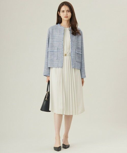 L size ONWARD(大きいサイズ) / エルサイズオンワード ノーカラージャケット | 【セットアップ対応・洗える】ライトミックスツイード ジャケット | 詳細8