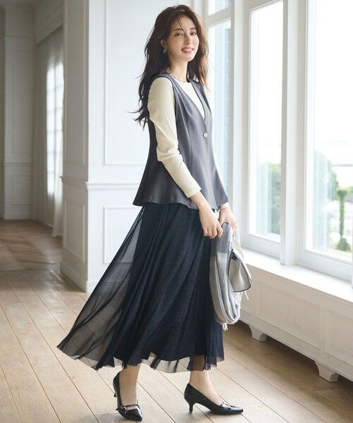 L size ONWARD(大きいサイズ) / エルサイズオンワード カットソー | 【洗える】チュールベロア プルオーバー | 詳細1