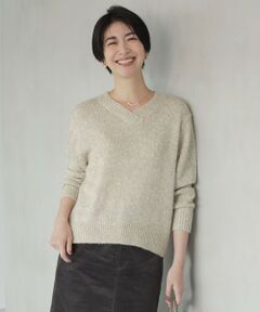 【洗える】WARMY LUREX Vネック ニット