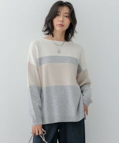 【洗える】ウールカシミヤ カラーブロック ニット