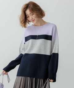 【洗える】ウールカシミヤ カラーブロック ニット