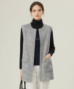 ベスト ジレ ライトミックスツイード ジレ レディース LOWO ベスト ジレ パール釦付きミックスツイードジレ レディース