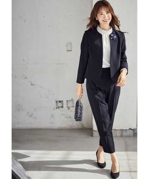 L size ONWARD(大きいサイズ) / エルサイズオンワード ノーカラージャケット | 【洗える】セレモニーダブルクロス クルーカラー ジャケット | 詳細4