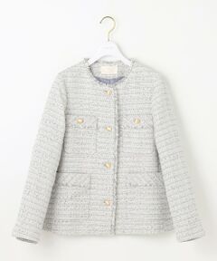 L size ONWARD(大きいサイズ) / エルサイズオンワード ノーカラージャケット | ツイードノーカラーミドル ジャケット