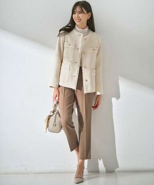 L size ONWARD(大きいサイズ) / エルサイズオンワード ノーカラージャケット | ツイードノーカラーミドル ジャケット | 詳細1