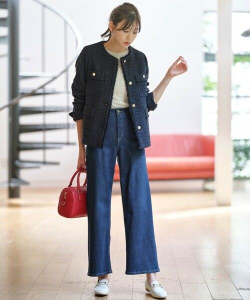 L size ONWARD(大きいサイズ) / エルサイズオンワード ノーカラージャケット | ツイードノーカラーミドル ジャケット | 詳細4