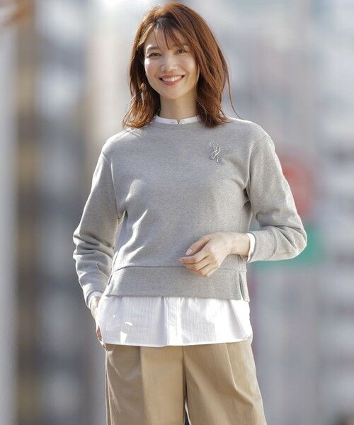 L size ONWARD(大きいサイズ)/エルサイズオンワード 【WEB限定カラーあり】ラメ裏毛 カットソー グレー系 T13 L size ONWARD(大きいサイズ)/エルサイズオンワード 【WEB限定カラーあり】ラメ裏毛 カットソー グレー系 T13