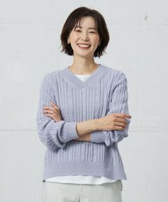 L size ONWARD(大きいサイズ) / エルサイズオンワード ニット・セーター | 【洗える】GIZA MERCERIZE COTTON ケーブル ニット