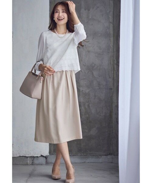 L size ONWARD(大きいサイズ) / エルサイズオンワード ロング・マキシ丈ワンピース | 【洗える】レースコンビバックサテン ワンピース | 詳細7