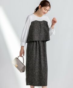 L size ONWARD(大きいサイズ) / エルサイズオンワード ロング・マキシ丈ワンピース | 【洗える】ツイードコンビ ワンピース