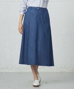 L size ONWARD(大きいサイズ) / エルサイズオンワード ミニ・ひざ丈スカート | 【洗える】セルロースシャンブレー フレアー スカート