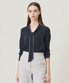 L size ONWARD(大きいサイズ) / エルサイズオンワード シャツ・ブラウス | 【UVケア・速乾・接触冷感・洗える】BackSatinAmunzen 配色ボウタイブラウス