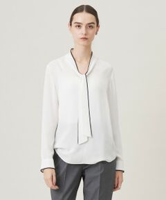 L size ONWARD(大きいサイズ) / エルサイズオンワード シャツ・ブラウス | 【UVケア・速乾・接触冷感・洗える】BackSatinAmunzen 配色ボウタイブラウス