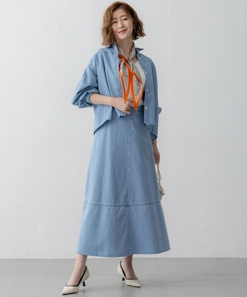 L size ONWARD(大きいサイズ) / エルサイズオンワード シャツ・ブラウス | 【Oggi3月号掲載/洗える】ライトダンガリー クロップド ボリュームスリーブ シャツ | 詳細4