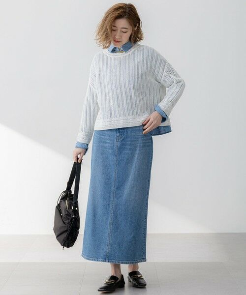 L size ONWARD(大きいサイズ) / エルサイズオンワード シャツ・ブラウス | 【Oggi3月号掲載/洗える】ライトダンガリー クロップド ボリュームスリーブ シャツ | 詳細8