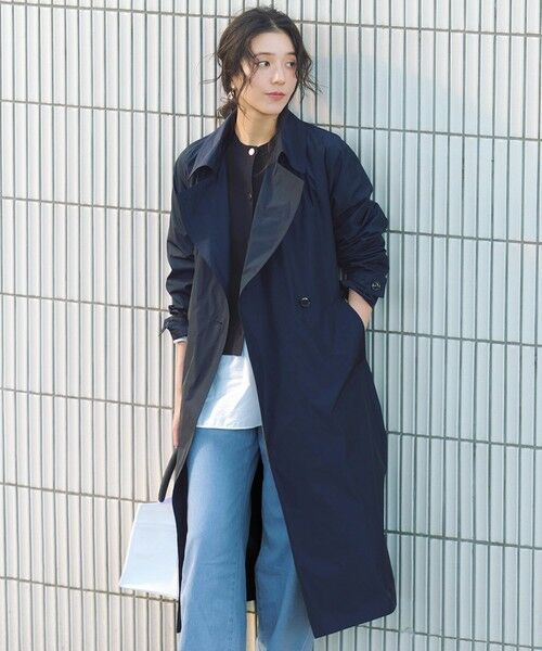 L size ONWARD(大きいサイズ)/エルサイズオンワード 【VERY3月号掲載/撥水加工/洗える】LIMONTA ハイカウントメモリータフタ コート ネイビー系 44 L size ONWARD(大きいサイズ)/エルサイズオンワード 【VERY3月号掲載/撥水加工/洗える】LIMONTA ハイカウントメモリータフタ コート ネイビー系 44