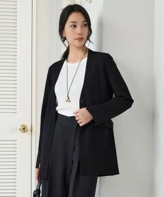 L size ONWARD(大きいサイズ) / エルサイズオンワード ノーカラージャケット | 【洗える】シンセティックミラノリブ ニットジャケット