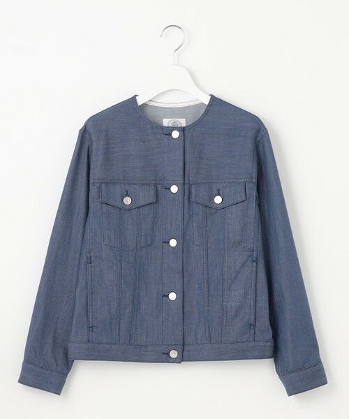 L size ONWARD(大きいサイズ) / エルサイズオンワード Gジャン・デニムジャケット | 【洗える】セルロースシャンブレー ノーカラー デニム ジャケット | 詳細3
