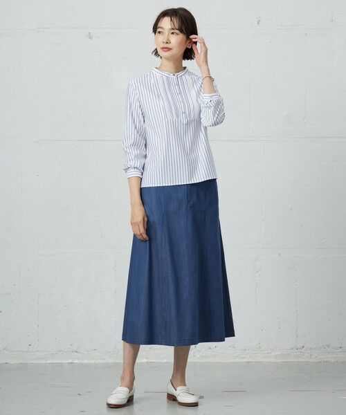 L size ONWARD(大きいサイズ) / エルサイズオンワード カットソー | ストライプジャージー ピンタック カットソー | 詳細1