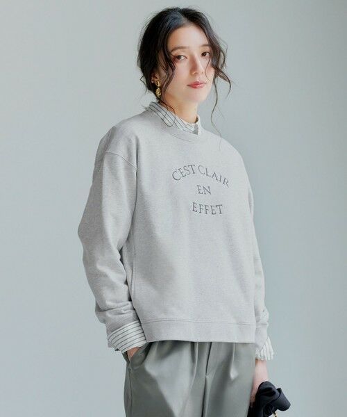L size ONWARD(大きいサイズ)/エルサイズオンワード 【洗える】コットンテリー ロゴ スウェット ライトグレー系 44 L size ONWARD(大きいサイズ)/エルサイズオンワード 【洗える】コットンテリー ロゴ スウェット ライトグレー系 44