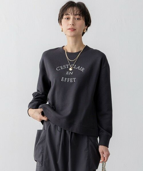 L size ONWARD(大きいサイズ)/エルサイズオンワード 【洗える】コットンテリー ロゴ スウェット グレー系 46 L size ONWARD(大きいサイズ)/エルサイズオンワード 【洗える】コットンテリー ロゴ スウェット グレー系 46