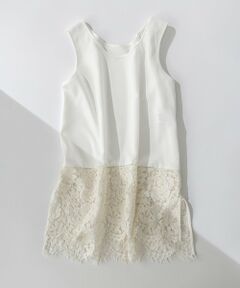 L size ONWARD(大きいサイズ) / エルサイズオンワード タンクトップ | 【洗える】レースコンビストレッチ マットサテン インナー タンクトップ